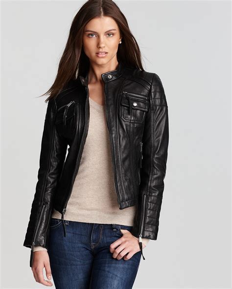 michael kors leather jacket with studs|Michael Kors leather motorcycle jacket.